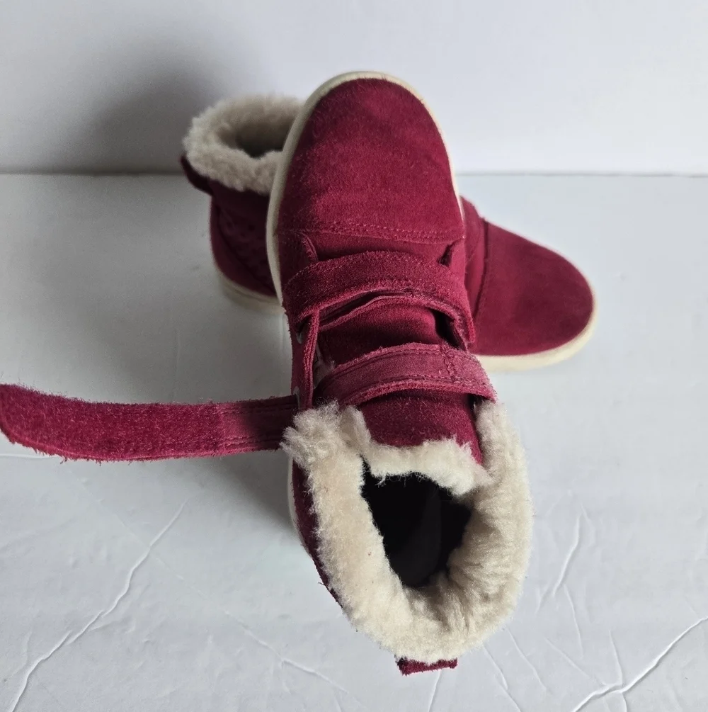 UGG Kids, Hot Pink Suede Boots with Faux Fur Lining.Size 12